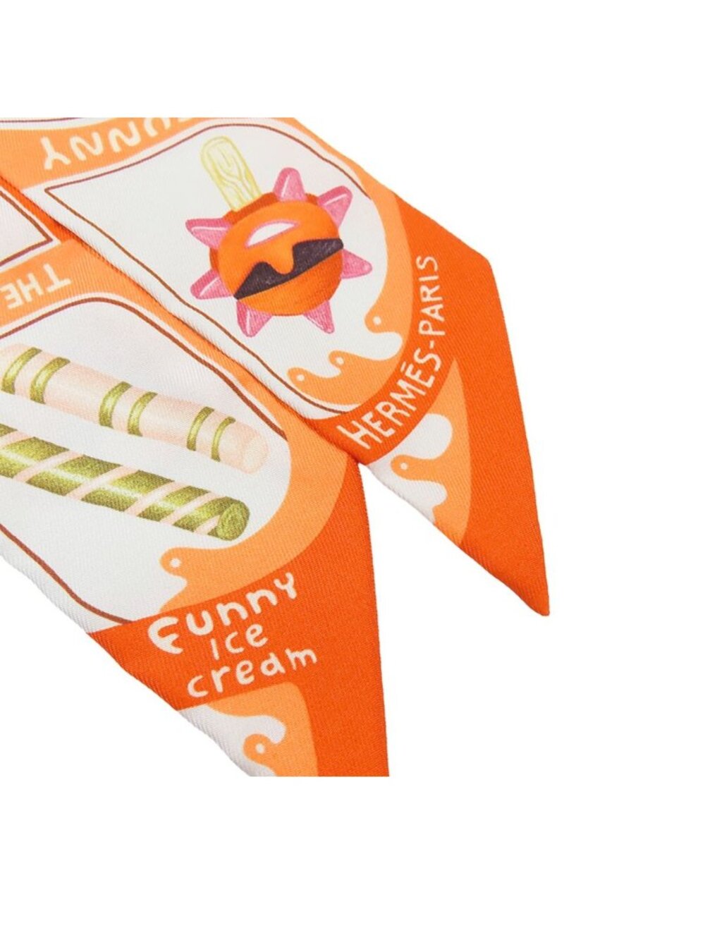 Hermes Twilly Orange Cream Beige Silk Funny Ice Scarf - Picture 4 of 9